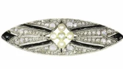 Broche diamant onyx et perle