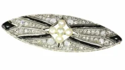 Broche diamant onyx et perle