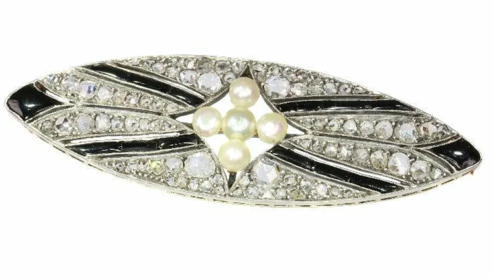 Broche diamant onyx et perle