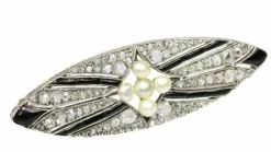 Broche diamant onyx et perle