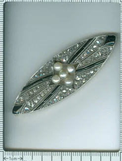 Broche diamant onyx et perle