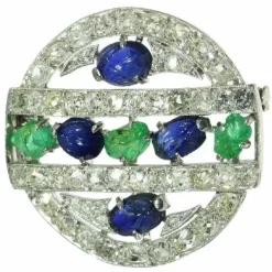 Broche diamant saphir émeraude