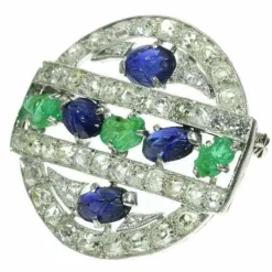 Broche diamant saphir émeraude