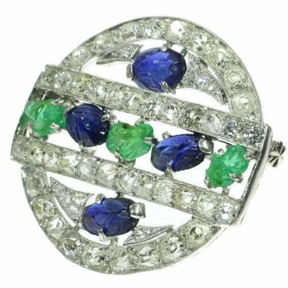 Broche diamant saphir émeraude