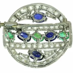 Broche diamant saphir émeraude