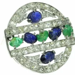 Broche diamant saphir émeraude