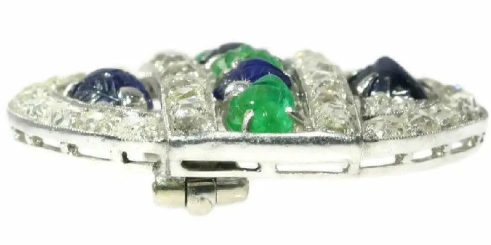 Broche diamant saphir émeraude