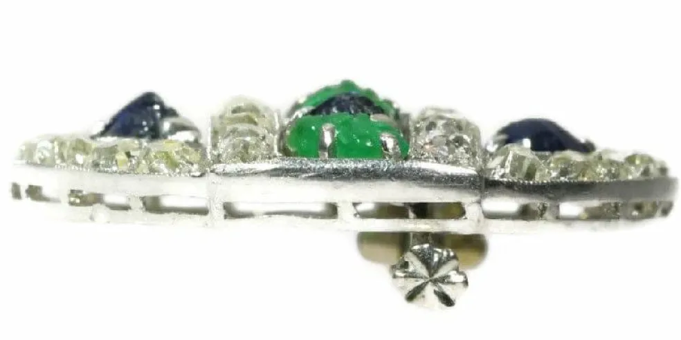 Broche diamant saphir émeraude