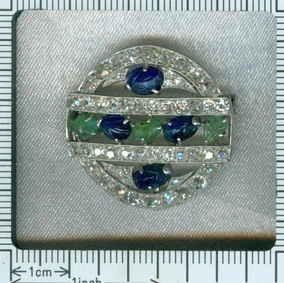 Broche diamant saphir émeraude