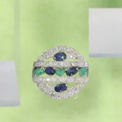 Broche diamant saphir émeraude
