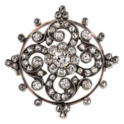 Broche diamants ancienne or rose et argent