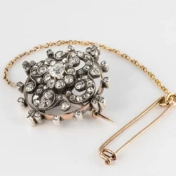 Broche diamants ancienne or rose et argent