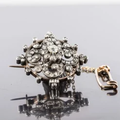 Broche diamants ancienne or rose et argent