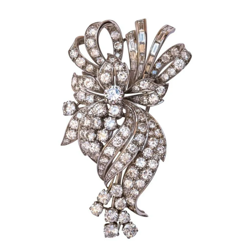 Broche diamants brillants et baguettes