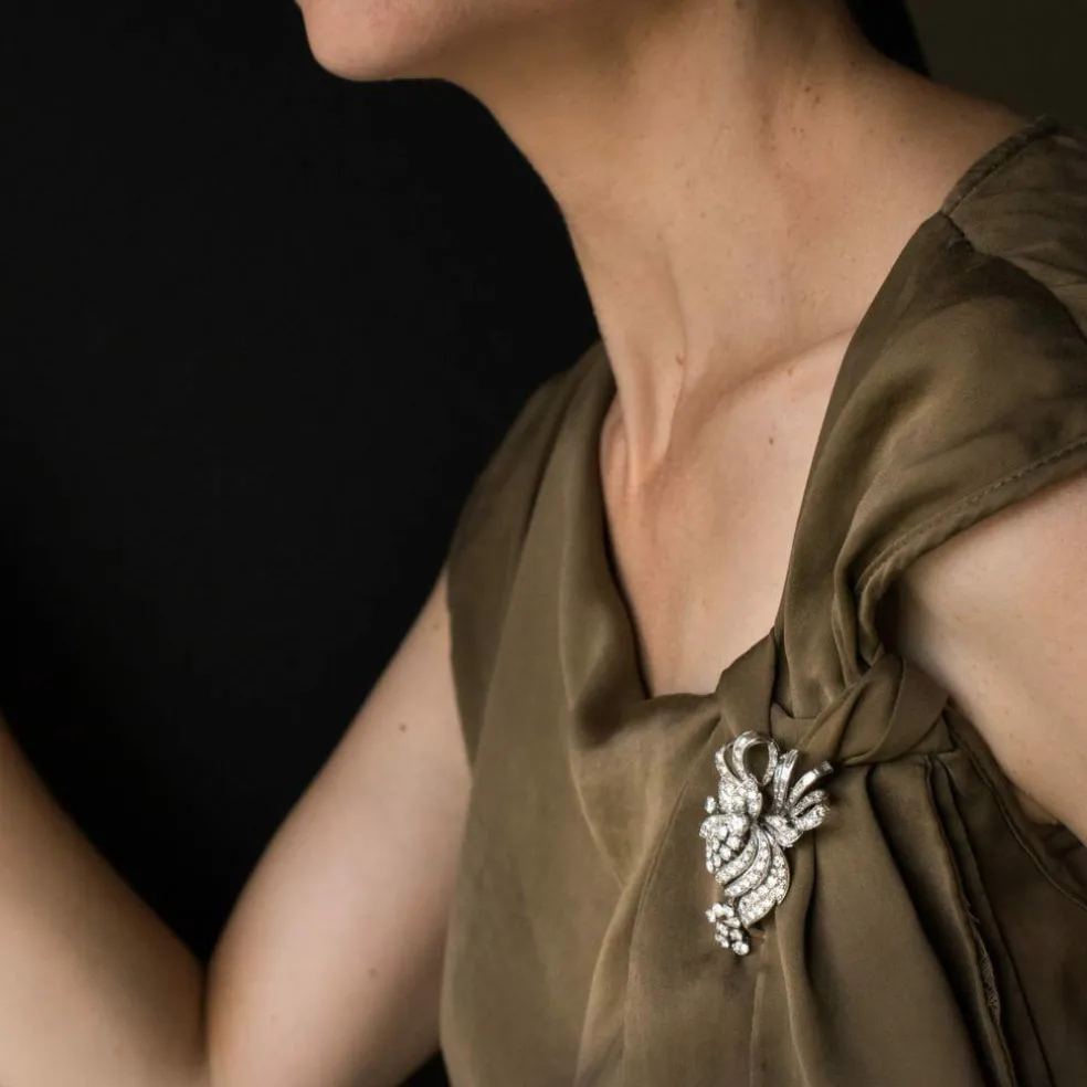 Broche diamants brillants et baguettes