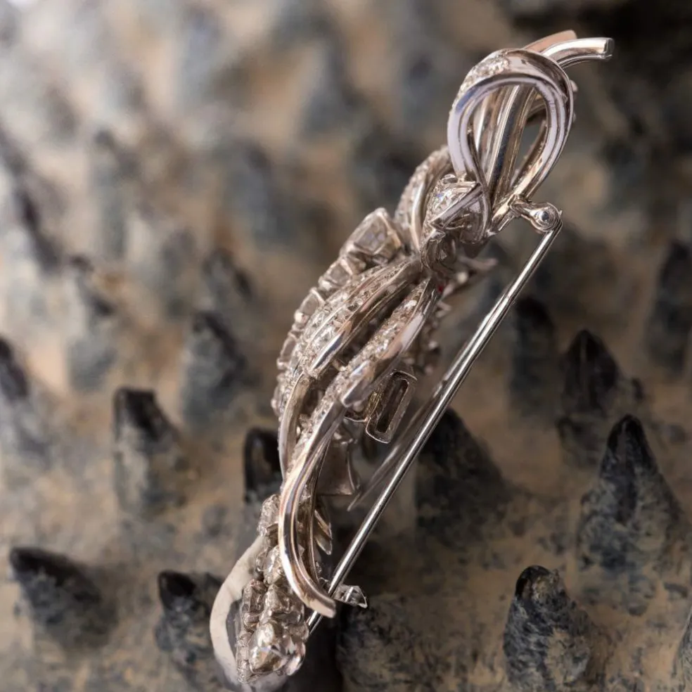 Broche diamants brillants et baguettes