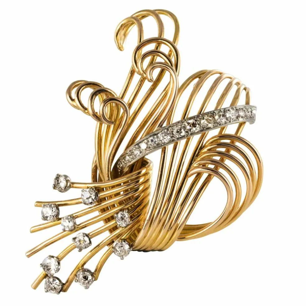 Broche diamants et or jaune rétro