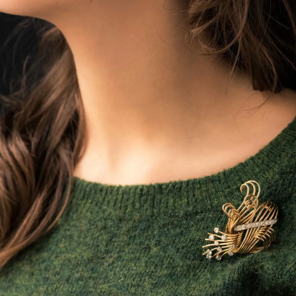 Broche diamants et or jaune rétro