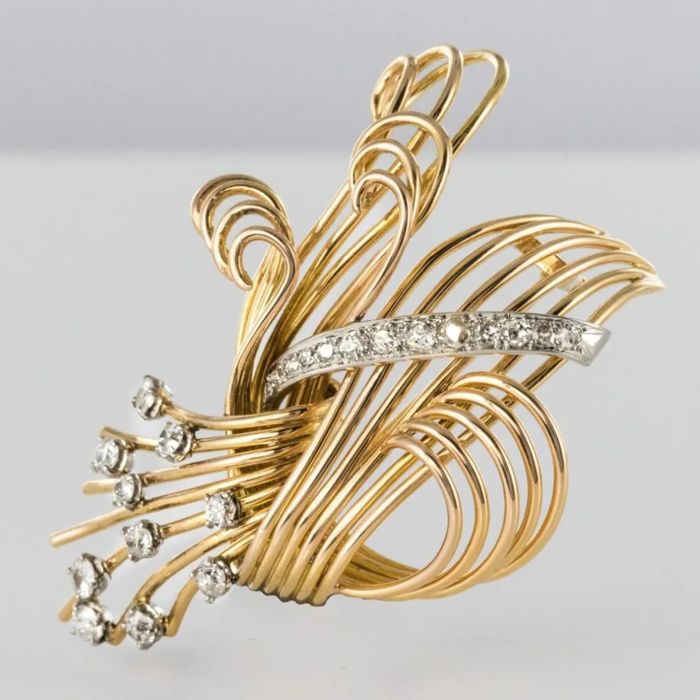 Broche diamants et or jaune rétro