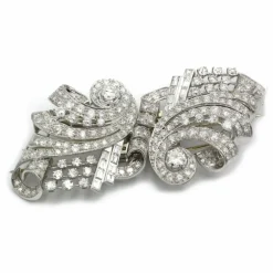 Broche Double Clip Art Déco - Or, platine & diamants