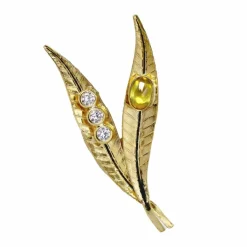 Broche double feuille en or