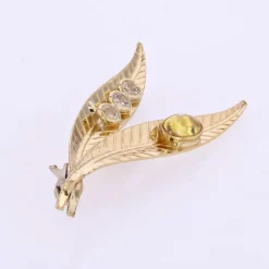 Broche double feuille en or