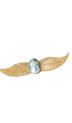 Broche Egyptomanie Or et Scarabée Amulette Fritte
