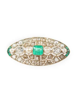 Broche Emeraude de Colombie et Diamants
