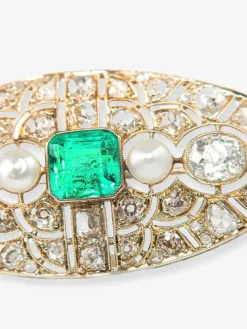 Broche Emeraude de Colombie et Diamants