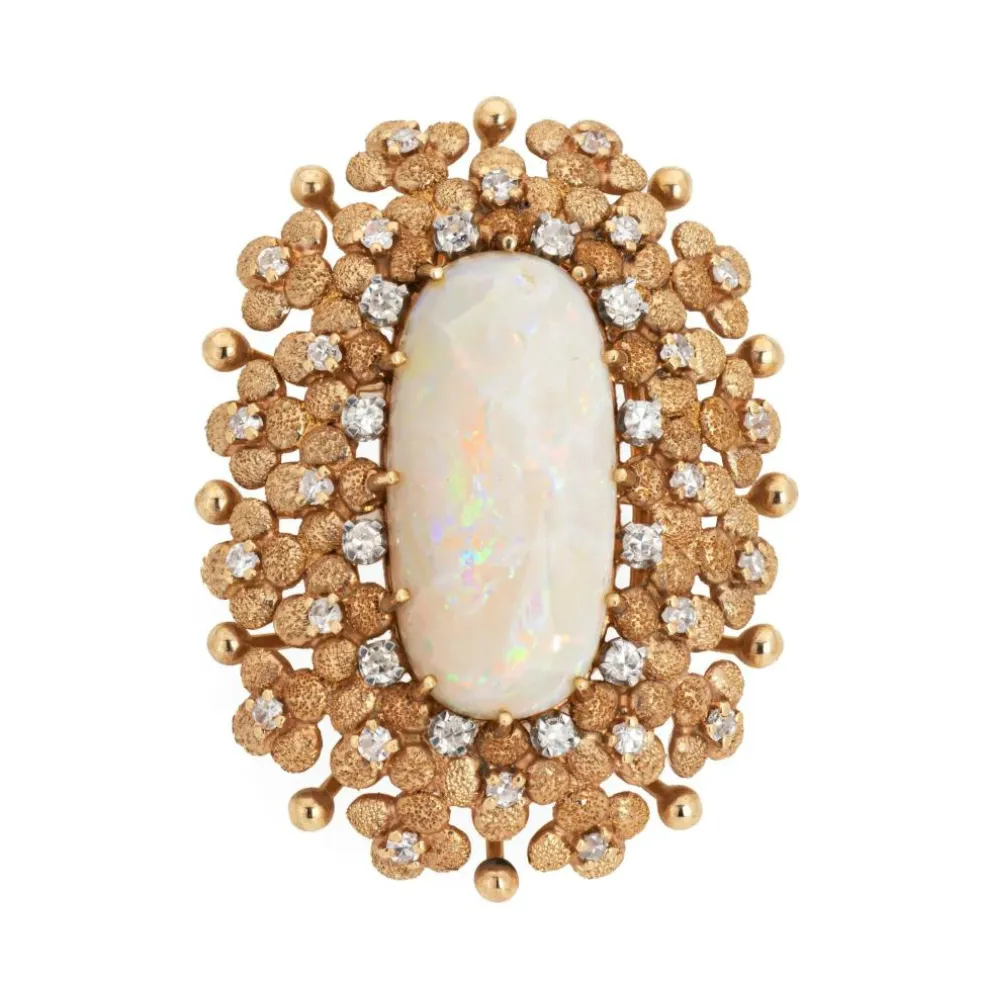 Broche en diamant opale vintage des années 60 Grand ovale