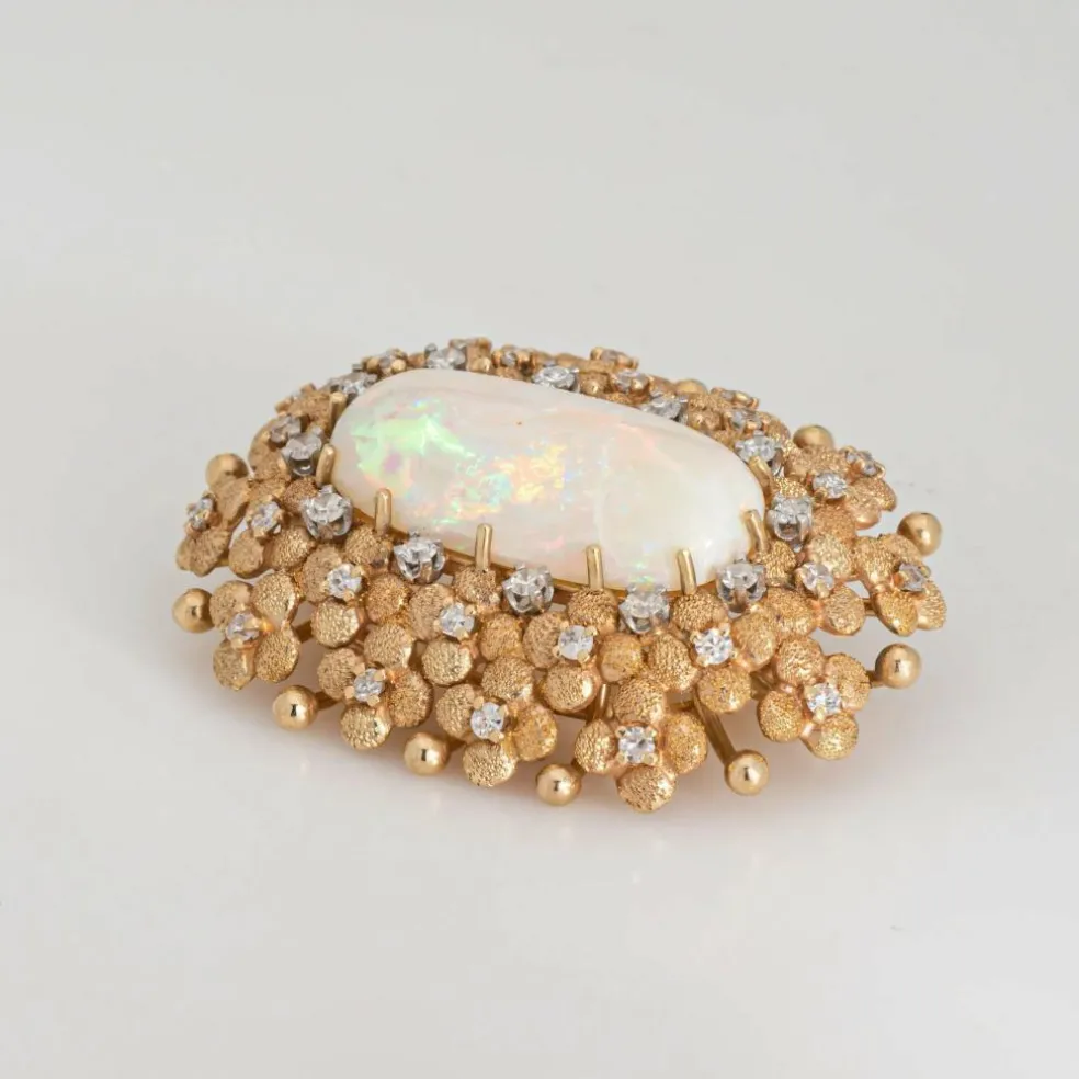 Broche en diamant opale vintage des années 60 Grand ovale