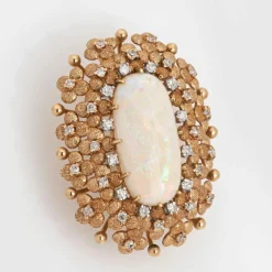 Broche en diamant opale vintage des années 60 Grand ovale
