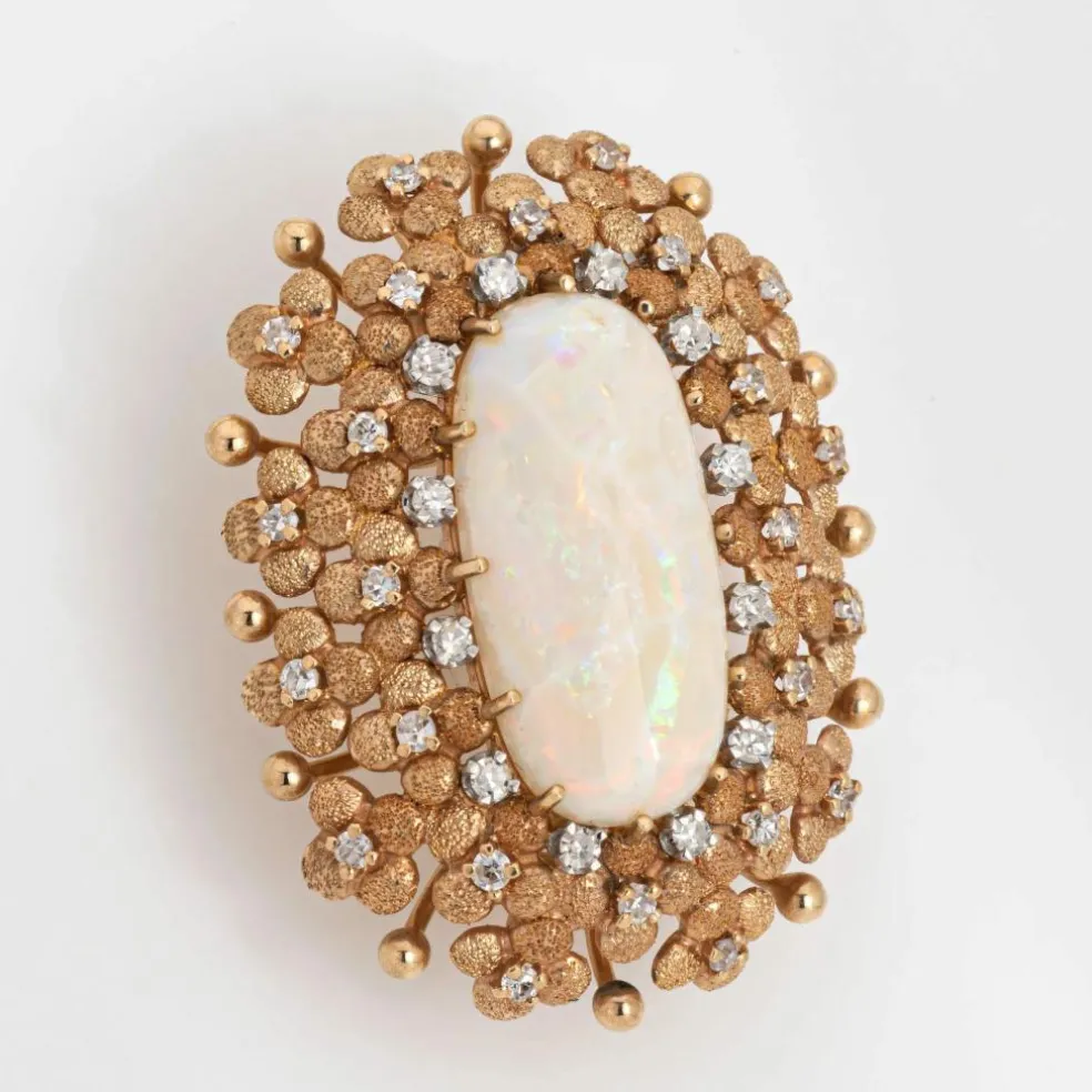 Broche en diamant opale vintage des années 60 Grand ovale