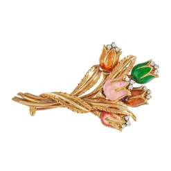 Broche en Or Jaune, Diamants et Email