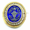 Broche en or jaune , perles fines, diamants, émail bleu vers 1860