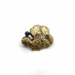 Broche en or russe avec saphir, diamant et rubis biologique