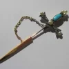Broche epingle diamants, perles & turquoise