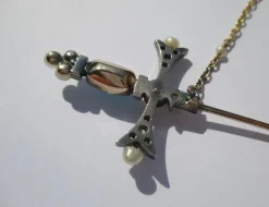 Broche epingle diamants, perles & turquoise