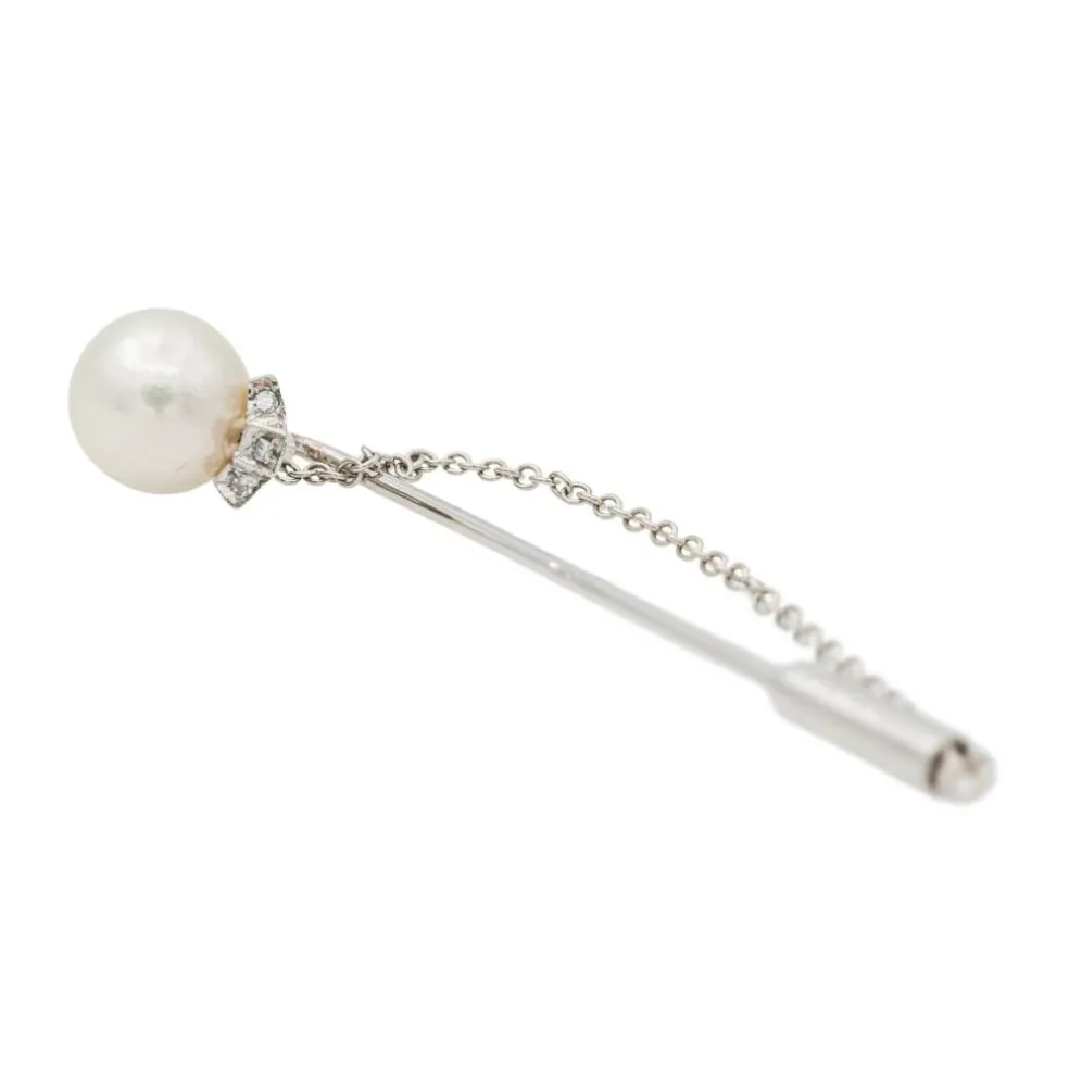Broche Epingle Or blanc Perle