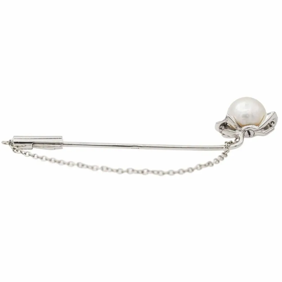 Broche Epingle Or blanc Perle