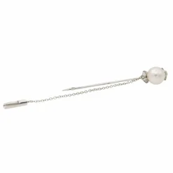 Broche Epingle Or blanc Perle