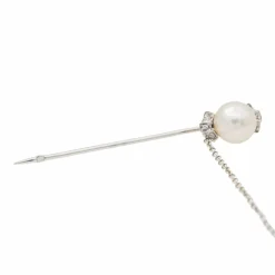 Broche Epingle Or blanc Perle
