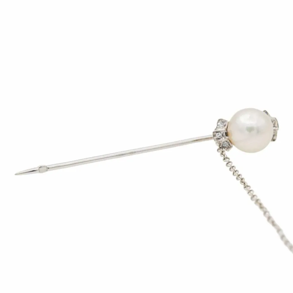 Broche Epingle Or blanc Perle