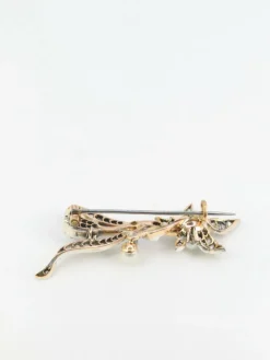 Broche Erable en Or, Diamants, et Perles Fines