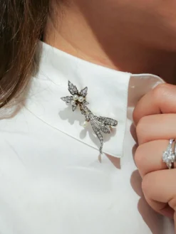 Broche Erable en Or, Diamants, et Perles Fines