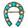 Broche fer à cheval turquoises perles fines diamants