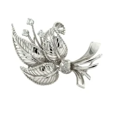 Broche Feuillage Or Blanc - Diamants