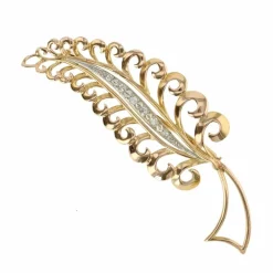 Broche feuille d'or et diamants
