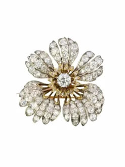 Broche fleur ancienne or argent diamants taille ancienne
