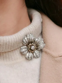 Broche fleur ancienne or argent diamants taille ancienne